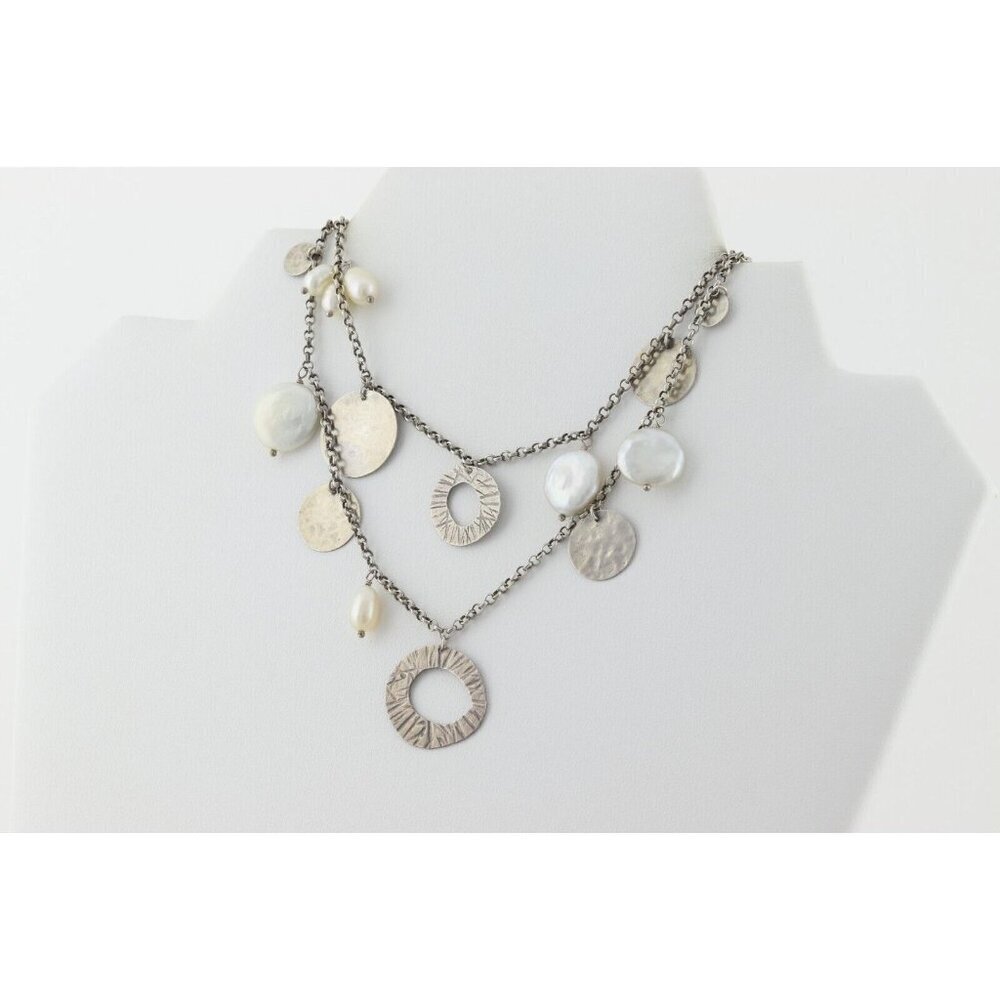 Sterling Silver Pearl & Disc Dangle Necklace Long 36" Silpada Pearl of a Girl